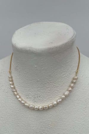 Fresh Water Pearl & Gold Plate Nugget Necklace