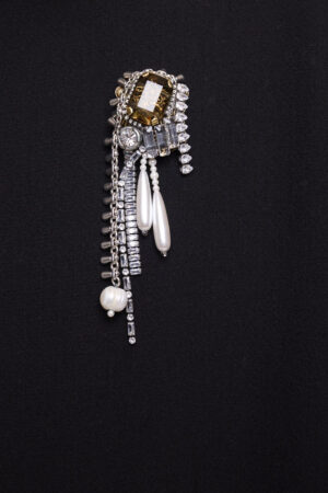 Drop Crystal & Pearl Brooch