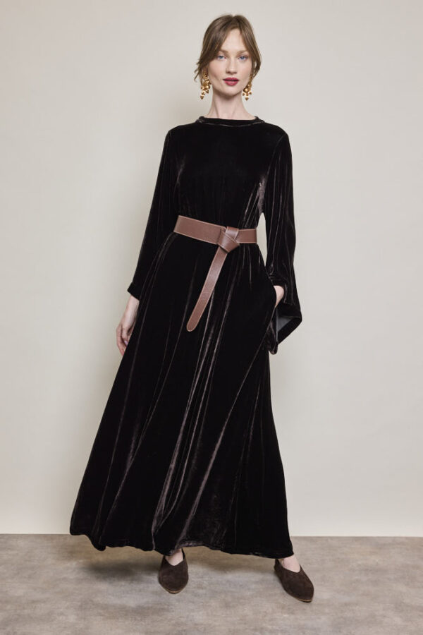 Tie Neck Velvet Dress - Image 4